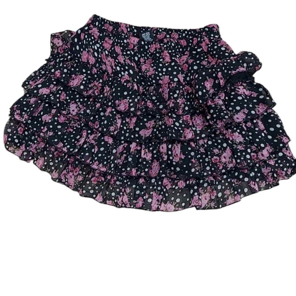 Royal love polka dot floral tiered Ruffle chiffon skirt Size S